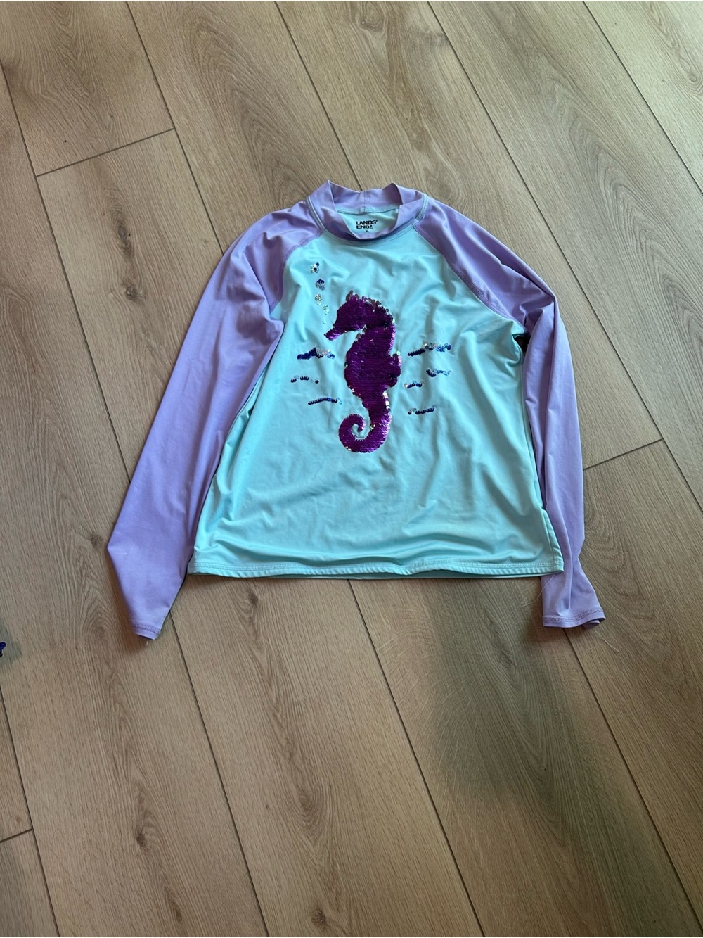 Lands' End Light Blue & Lavender Seahorse Long-Sleeve Rash Guard